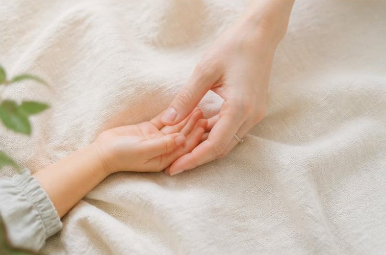 子どもの小さな手を、そっと包む母の手